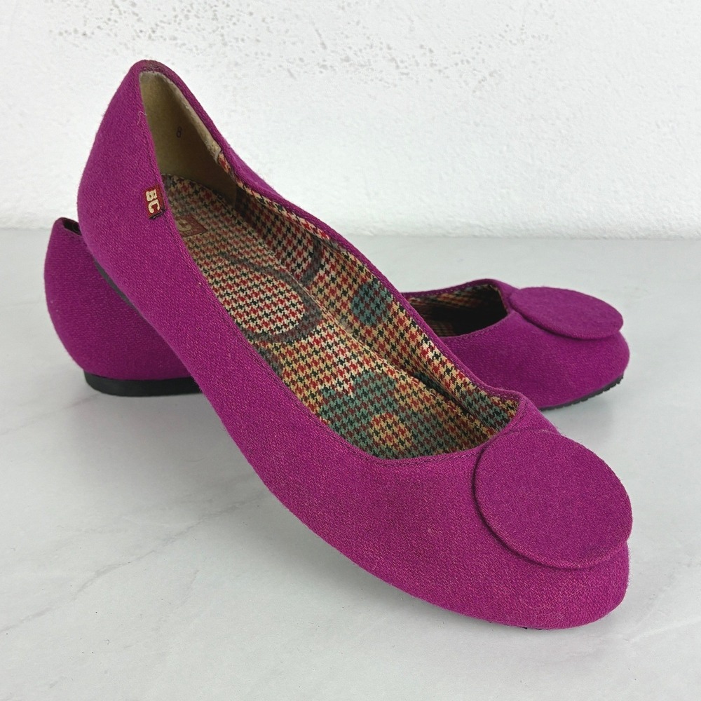 BC Footwear Magenta Purple Ballet Flats - 8 - Round Toe Plaid Lining Retro Indie